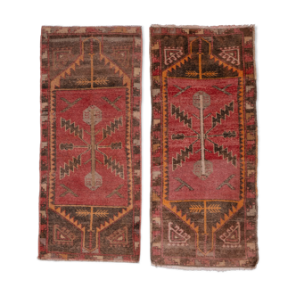 Set of 2 piece hand knotted oriental turkish area rugs 48 x 108 - 50 x 110 cm