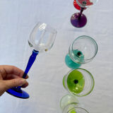6 crystal glasses with coloured stems