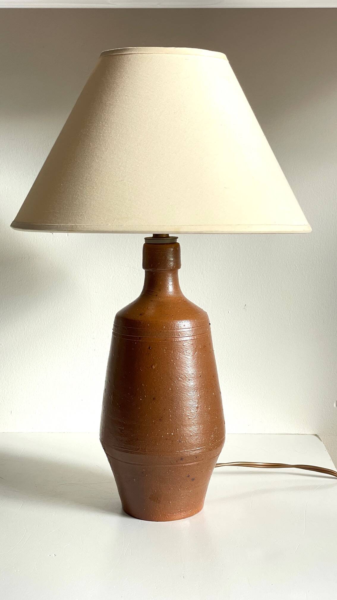 Vintage glazed stoneware lamp from Portugal.