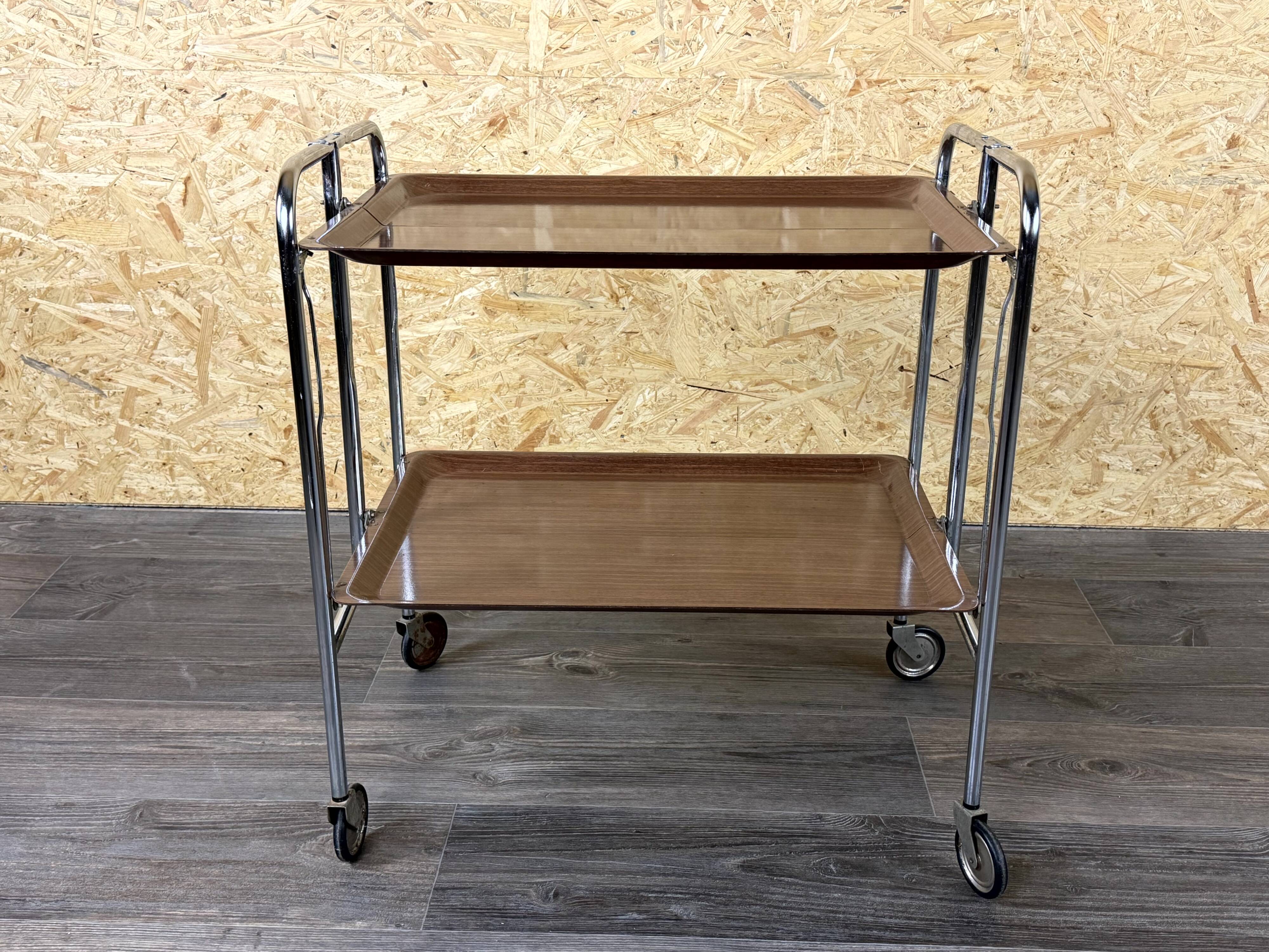1960s 1970s Serving Cart Dinette Side Table Space Age Design Chrome Brown