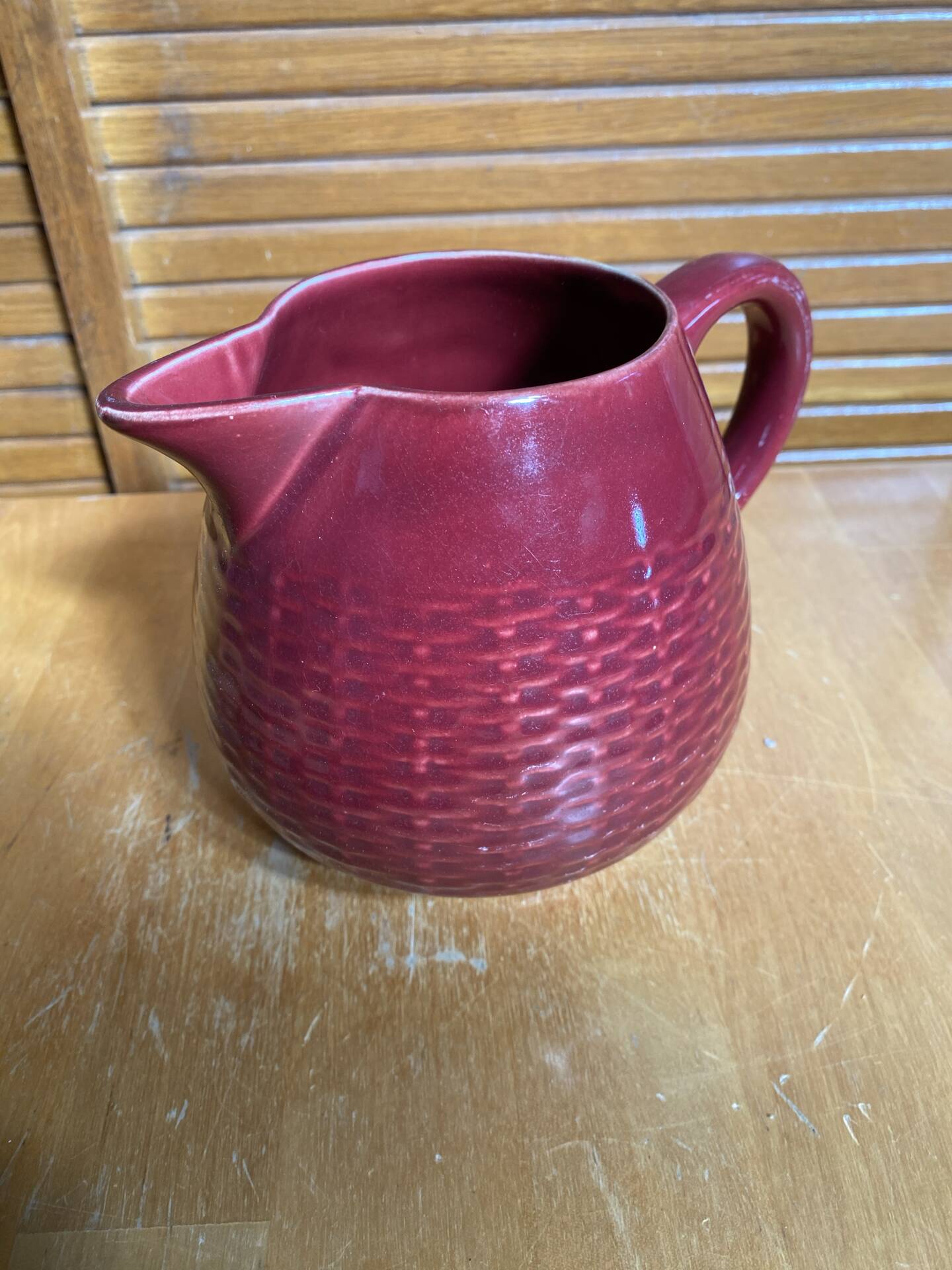 Old Red Ceramic Jug Woven Willow Style Vintage #E336