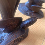 Carved wooden bird candlesticks - Black Forest