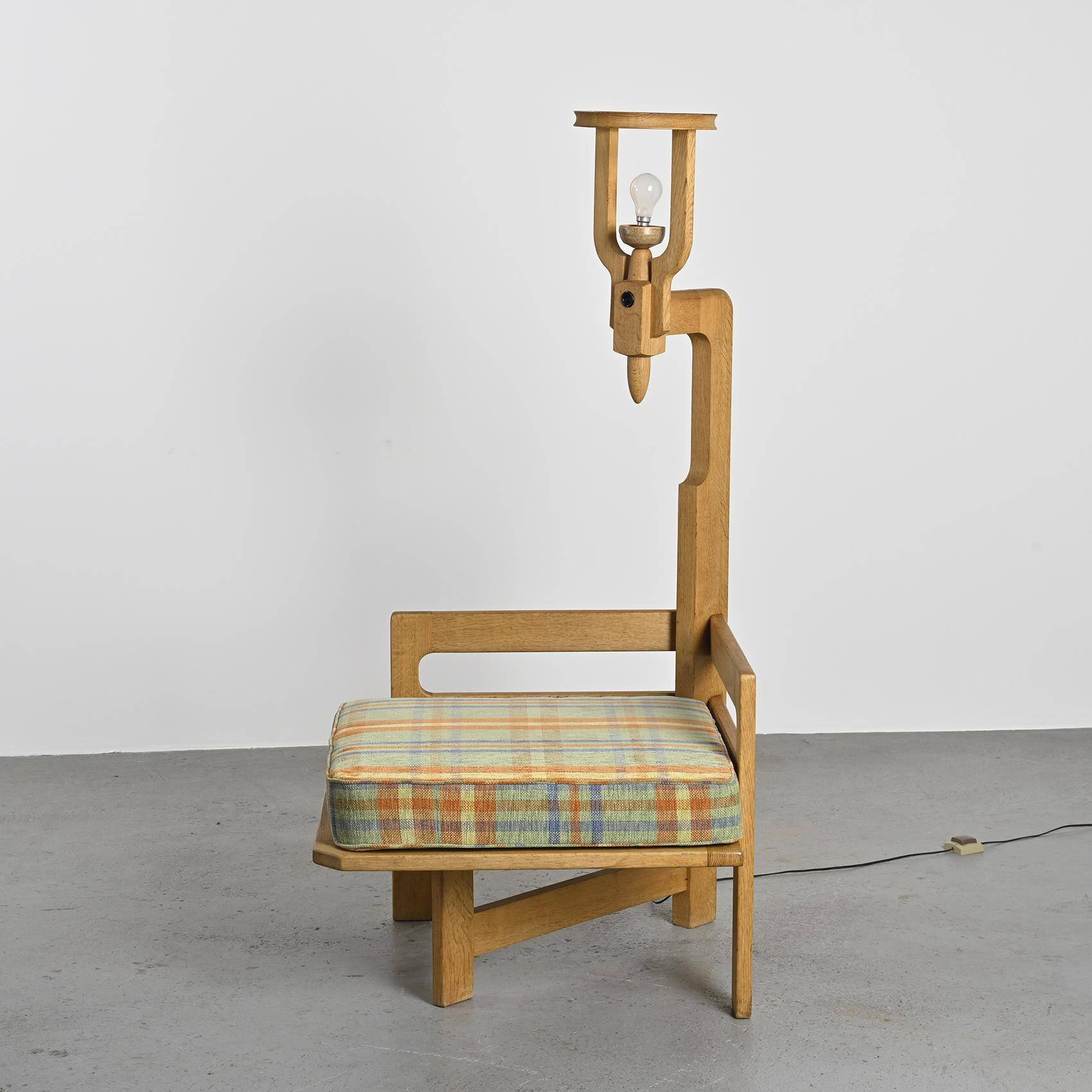 Oak reading armchair by Guillerme and Chambron, circa 1955