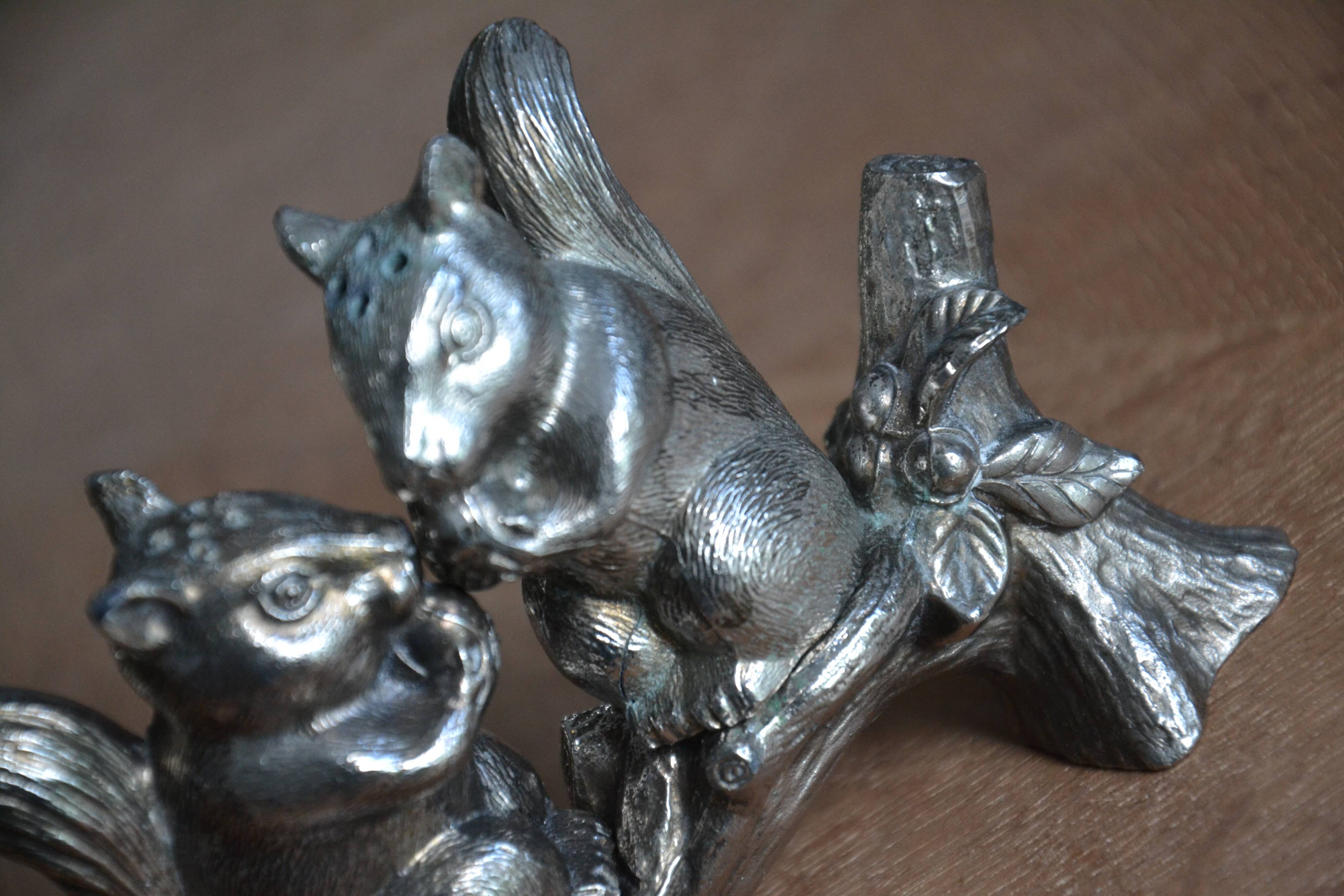 Silver-plated squirrel salt and pepper shakers