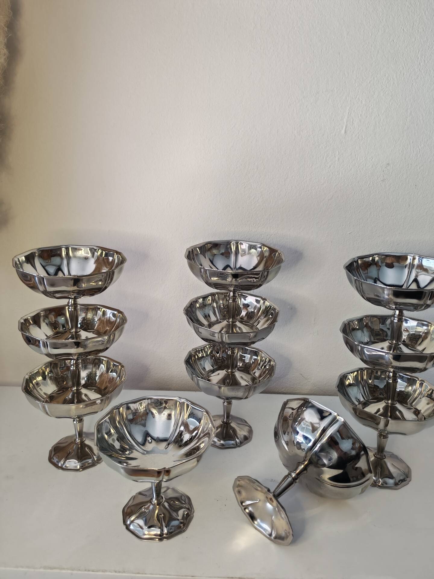 11 vintage stainless steel ice cream cups