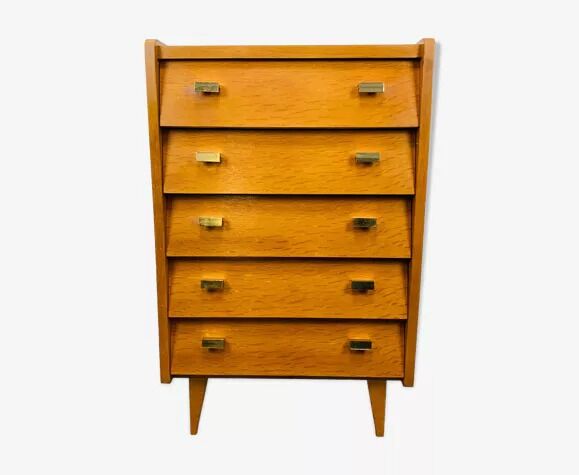 Chest of drawers chiffonnier feet compass 50s blond wood