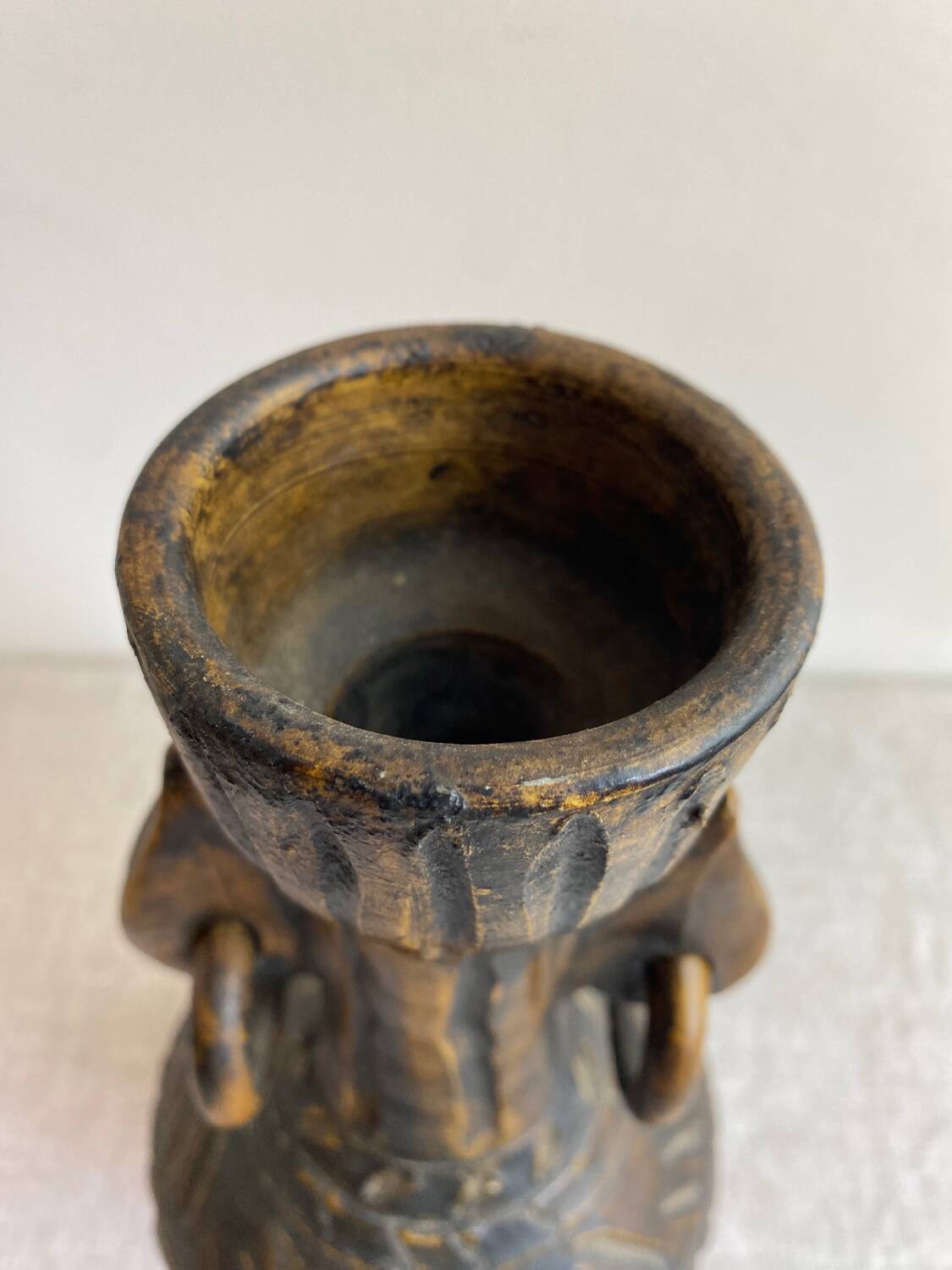 Ringed terracotta vase