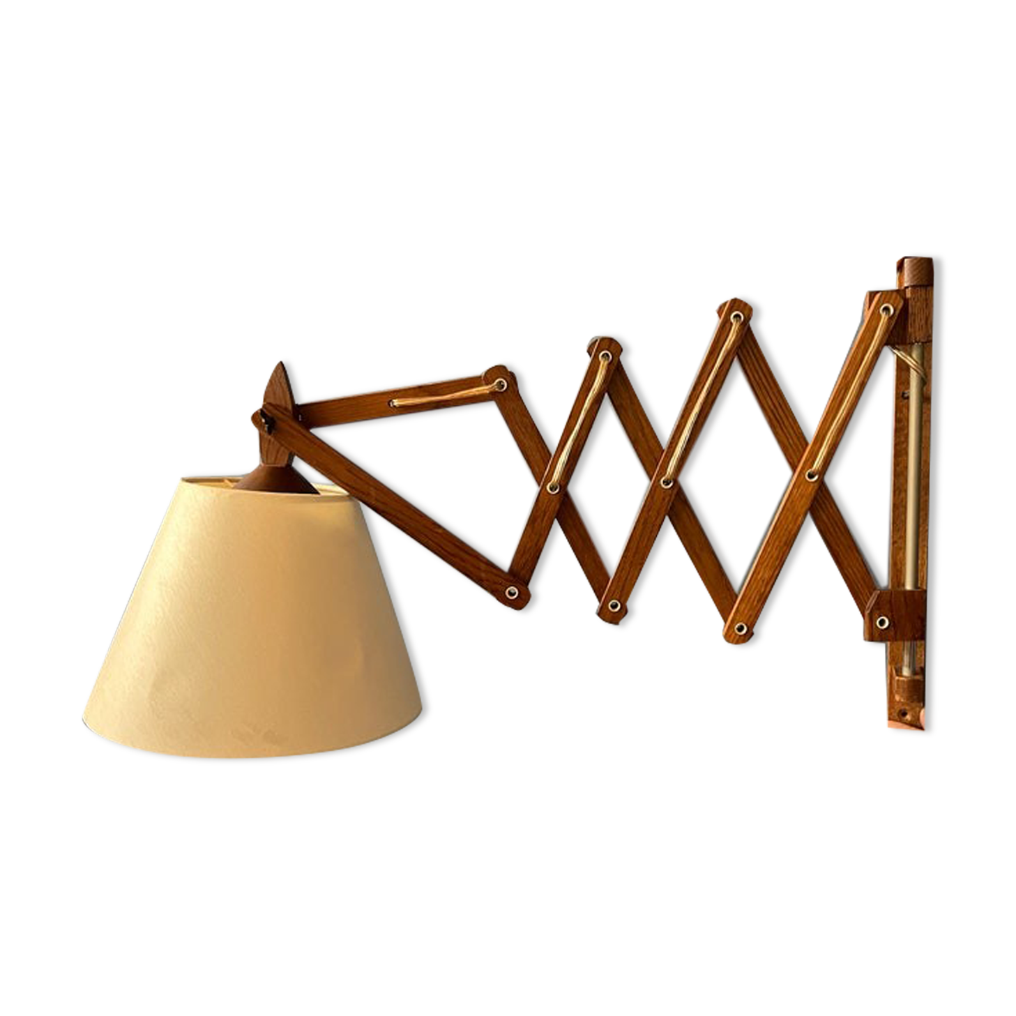 Wall lamp scissors in teak wood lampshade beige