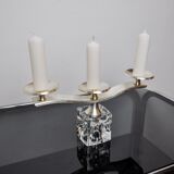 Ice cube candle holder by Peill & Putzler, 3 flames, glass and silver-plated metal, Germany, 1970
