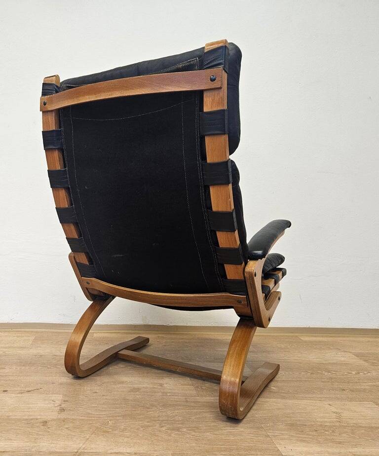 Kengu leather lounge chair by Elsa and Nordahl Solheim Rybo Rykken, Norway, 1960s