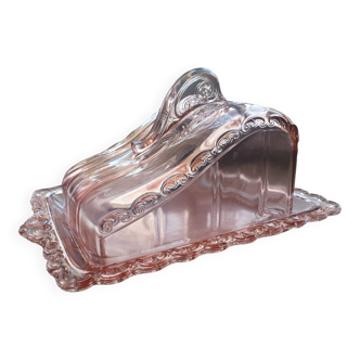 Vintage pink glass butter dish