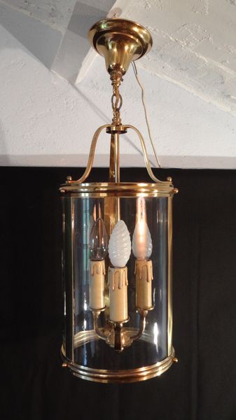 Lustre metal doré 3 lumières avec chasse en verre