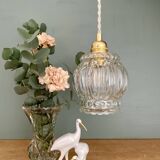 Vintage globe pendant light in transparent bubbled glass