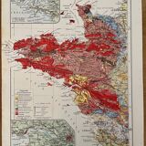 Old map of brittany côtes-d'armor armorican massif from 1945