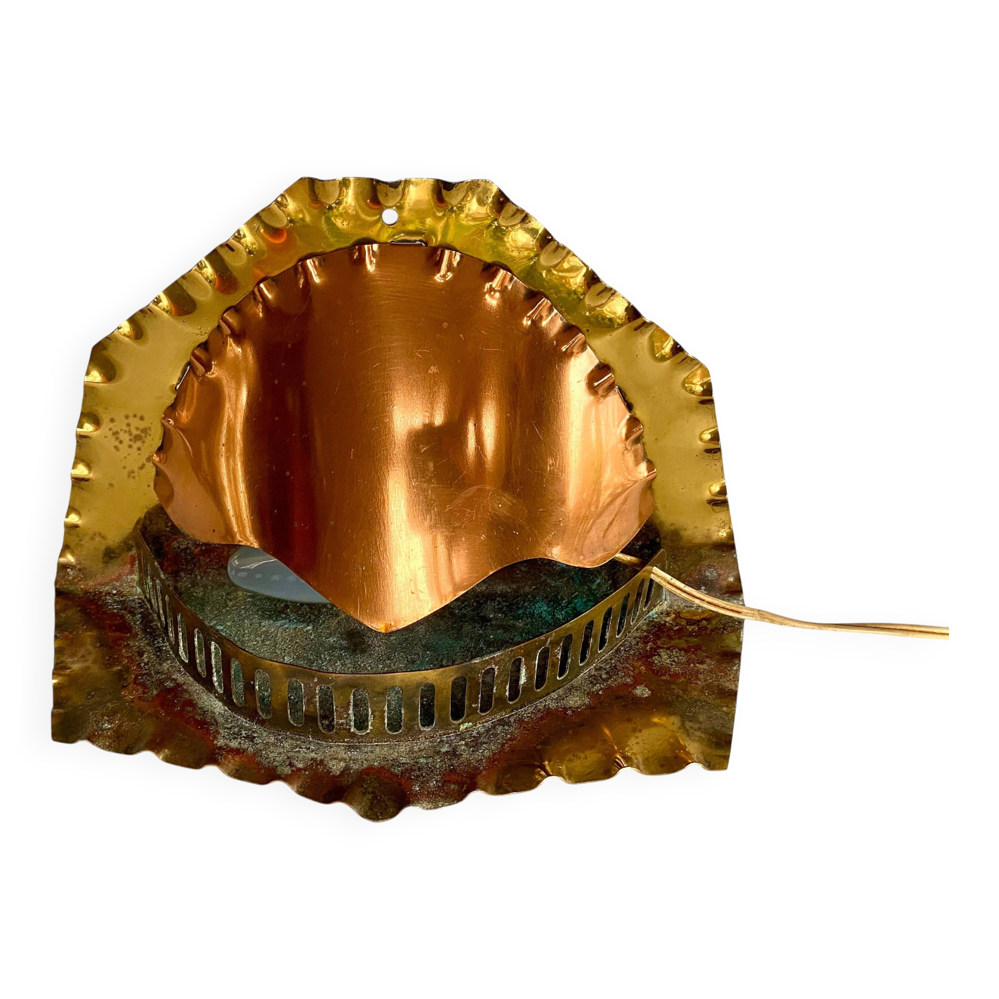 Unique Mid Century Table Lamp "Fireplace" Copper & Brass, Art Deco, Vintage