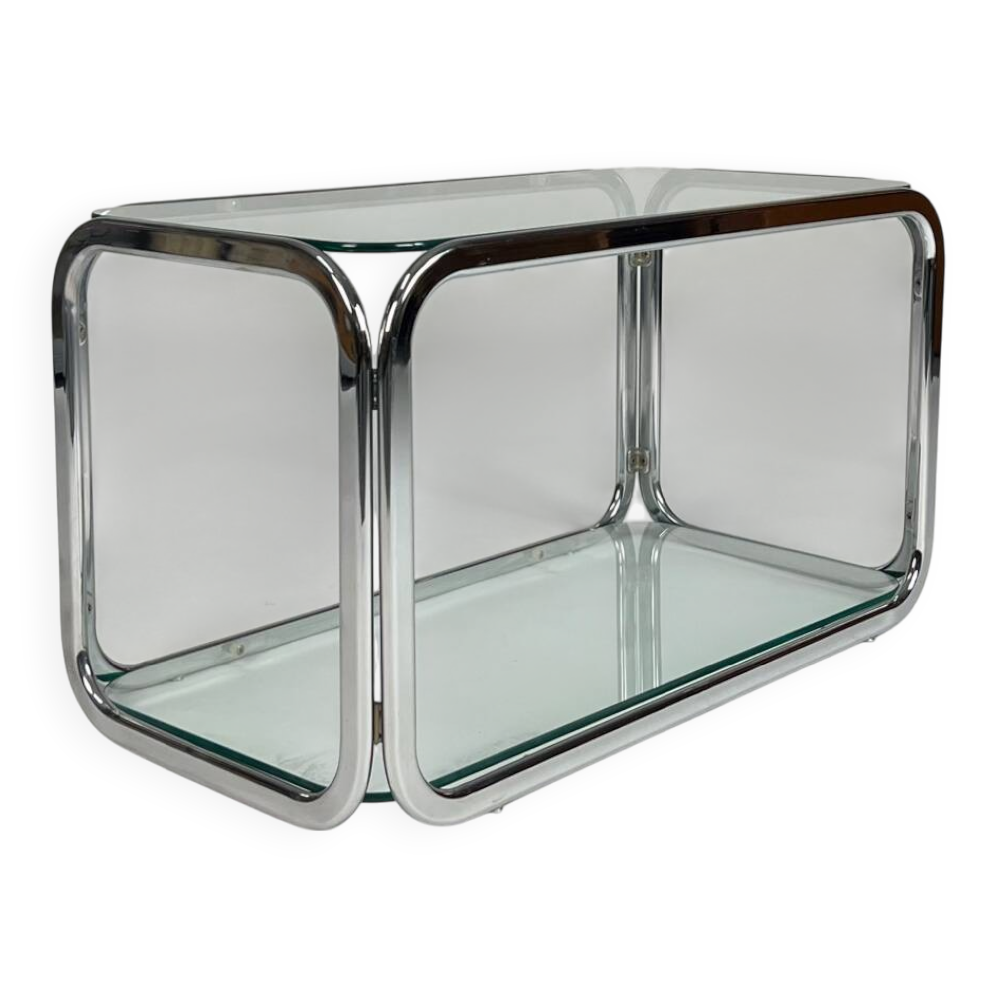 Vintage chrome glass coffee table 70s space age table