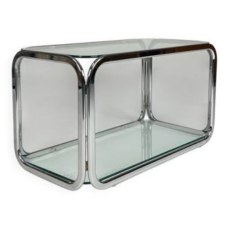 Vintage chrome glass coffee table 70s space age table