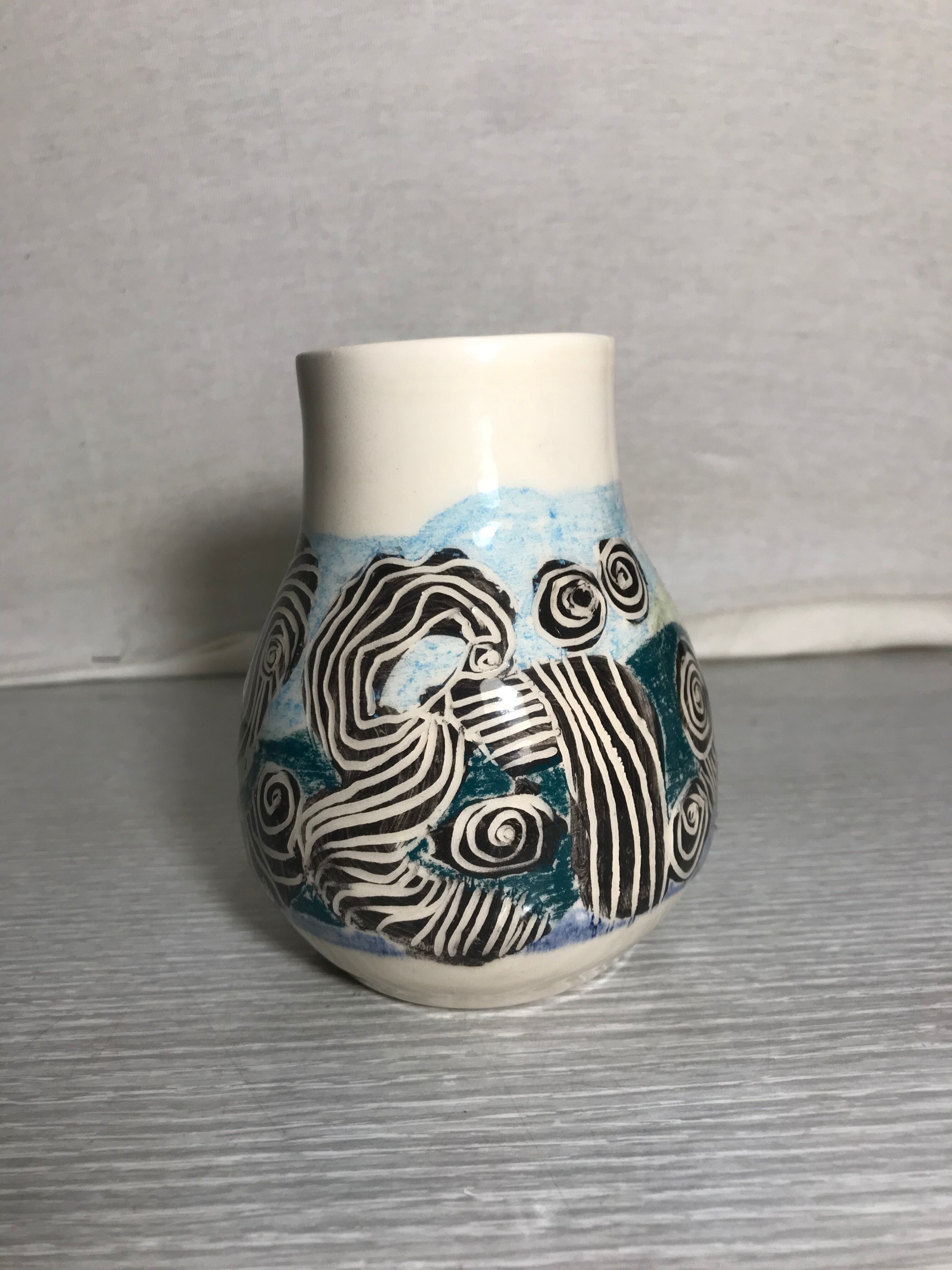 Ancient Ceramics Beige Drawing Zebra MEROSE 98 Signed Vintage