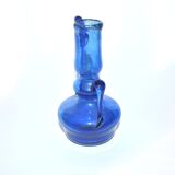 Bougeoir ancien en verre soufflé bleu ras de cave vase art populaire 19e s.
