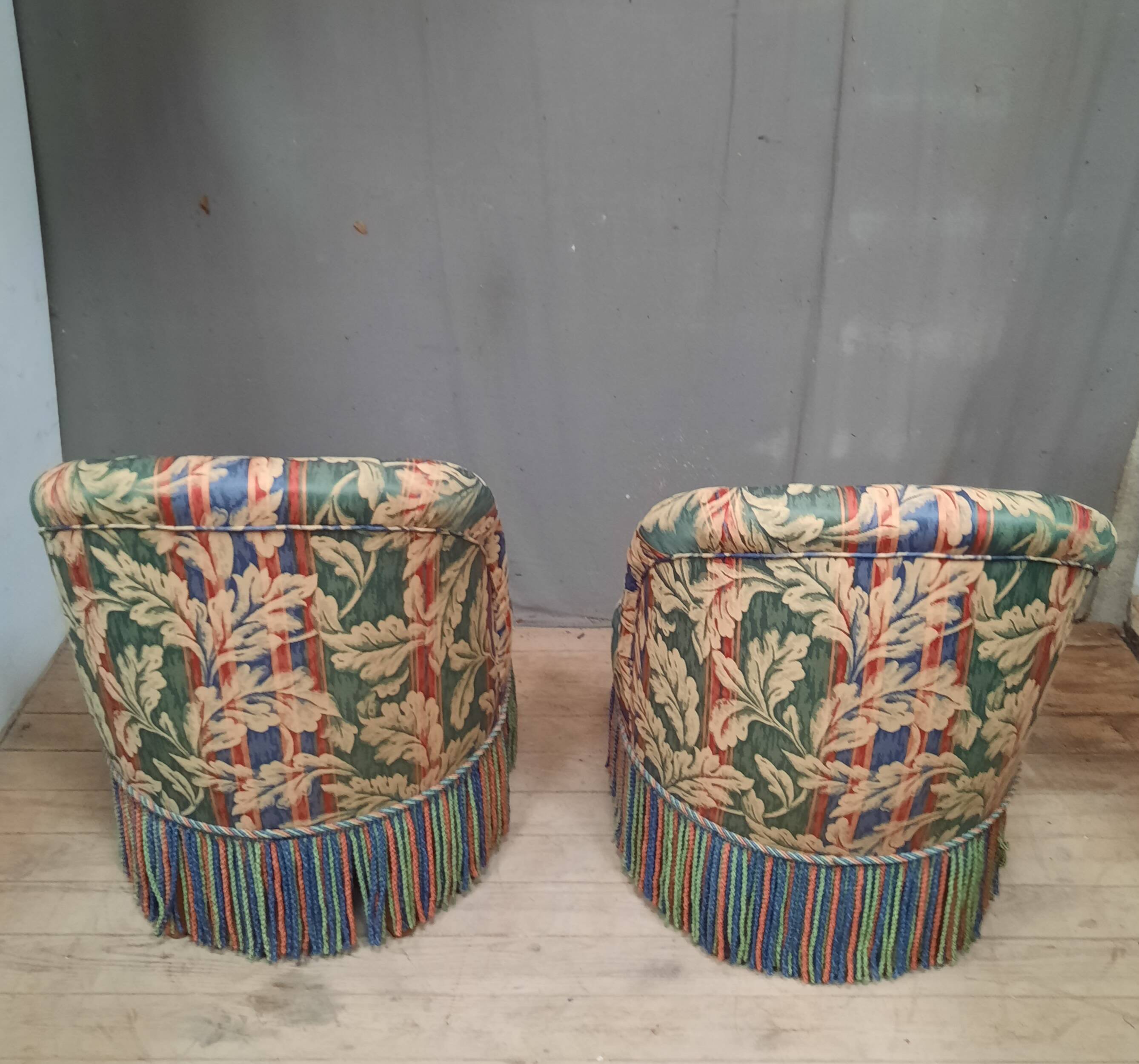 Pair of upholstered toad armchairs