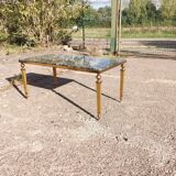 Coffee table in green marble and neoclassical gilded bronze