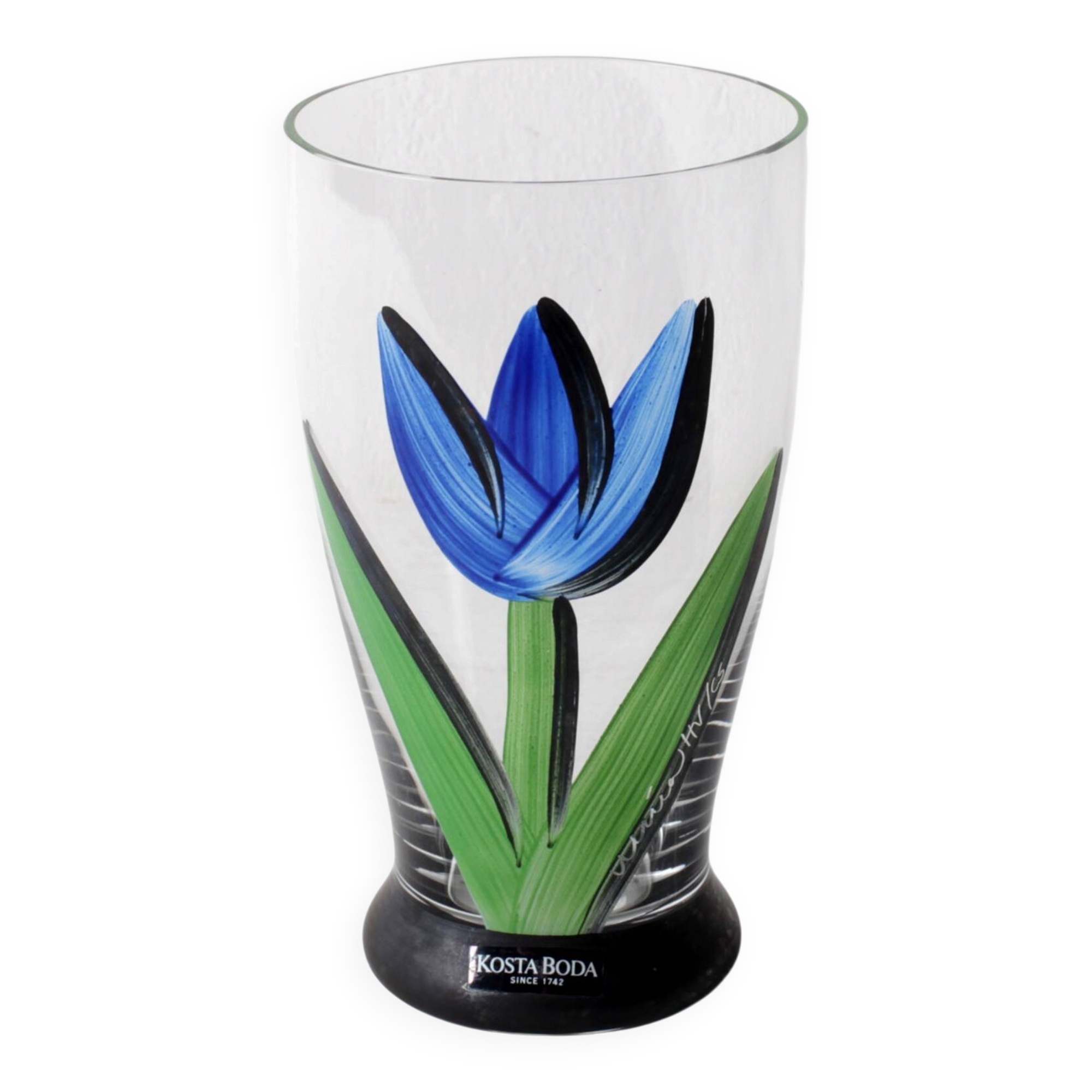 Blue Tulip Flower Water Tumbler Kosta Boda by Ulrica Hydman Vallien. Sweden