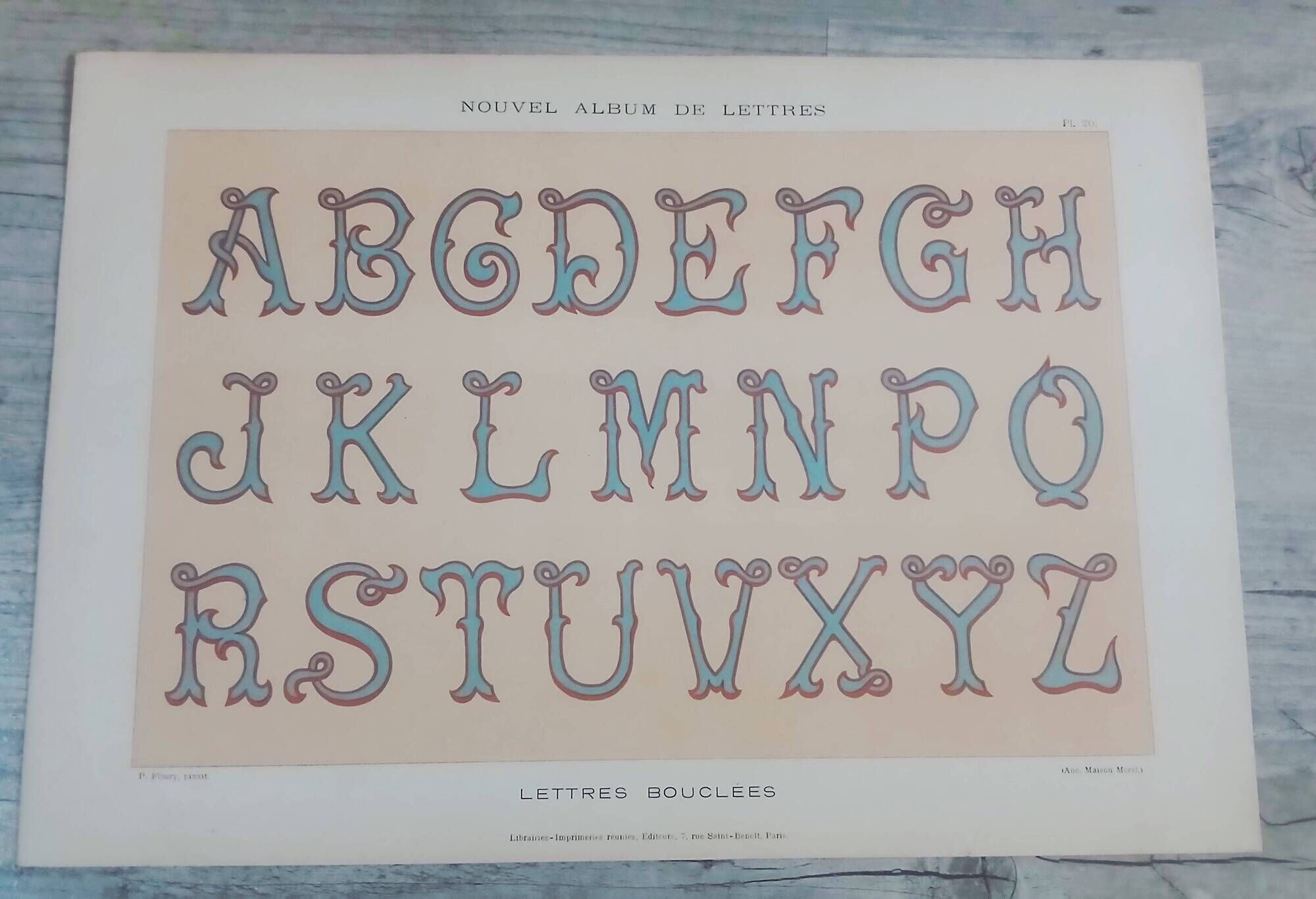Lithograph of decorative lettering by Paul Fleury 1903 Alphabet