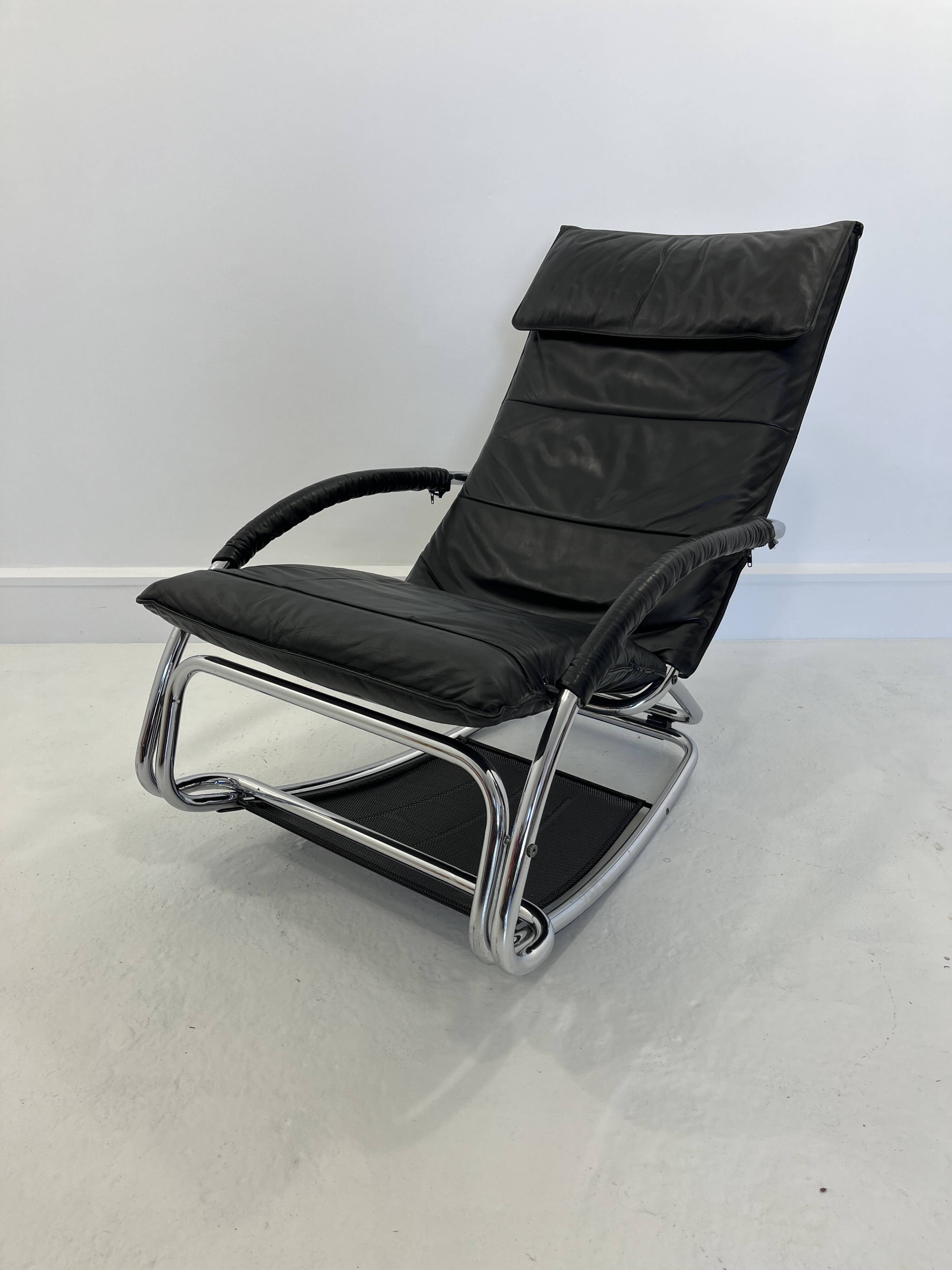 Fauteuil à bascule en cuir par Jochen Hoffman, années 1990