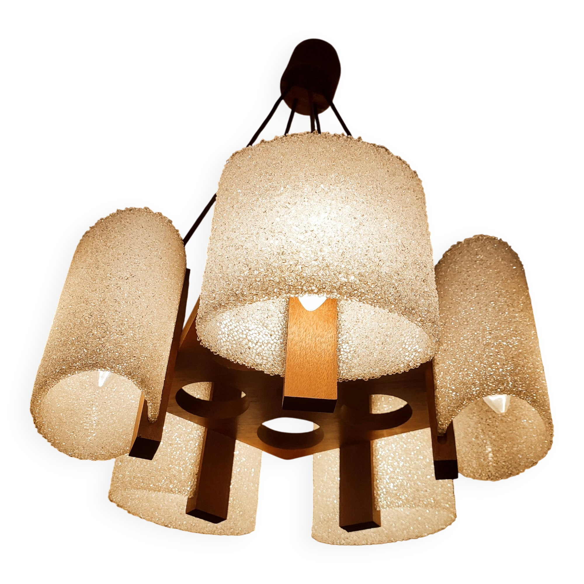 Scandinavian pendant light in teak and perspex