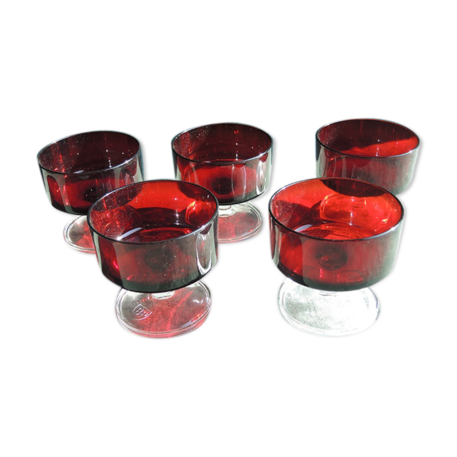 Set of 5 cups red Luminarc sweden vintage model