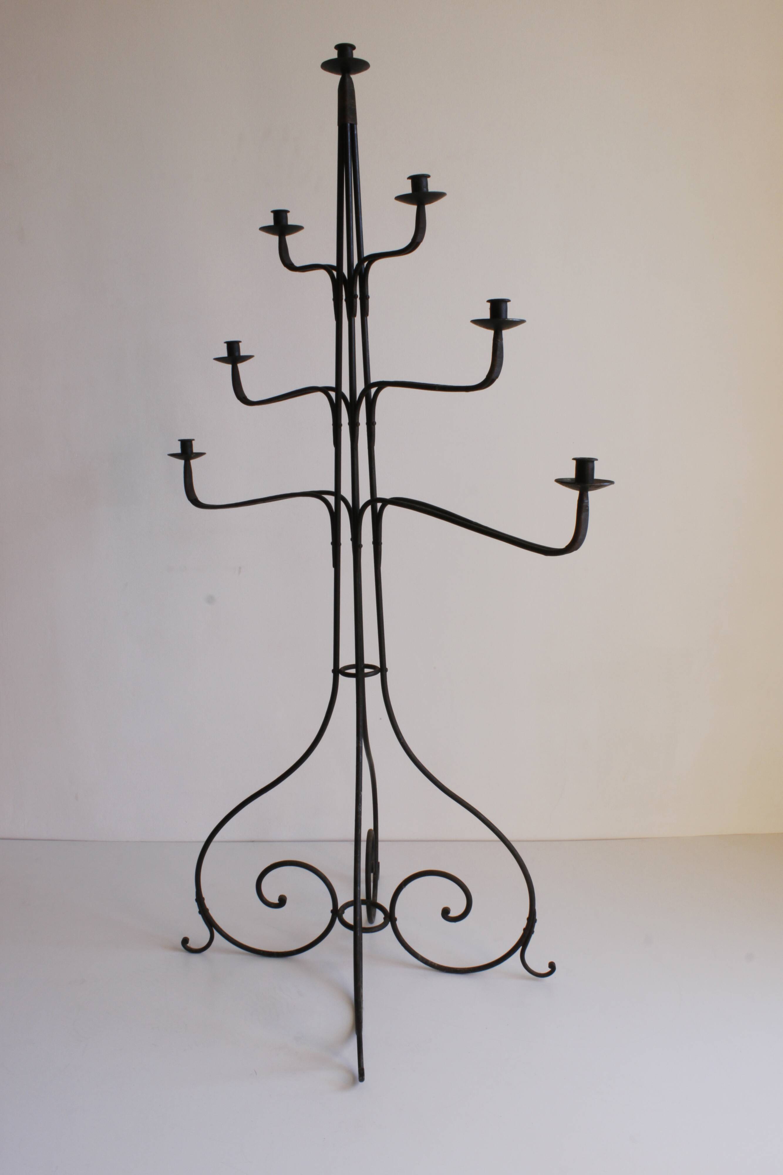 Large Wrought Iron Floor Candelabra, 1950s
