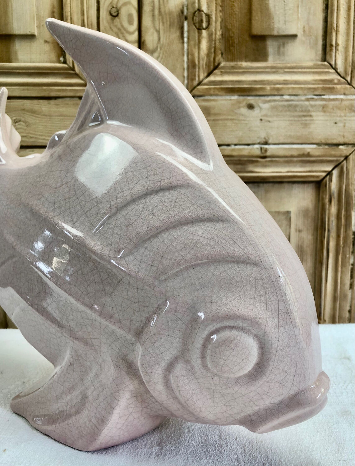 Sculpture poisson craquelé Art Déco céramique Le Jan