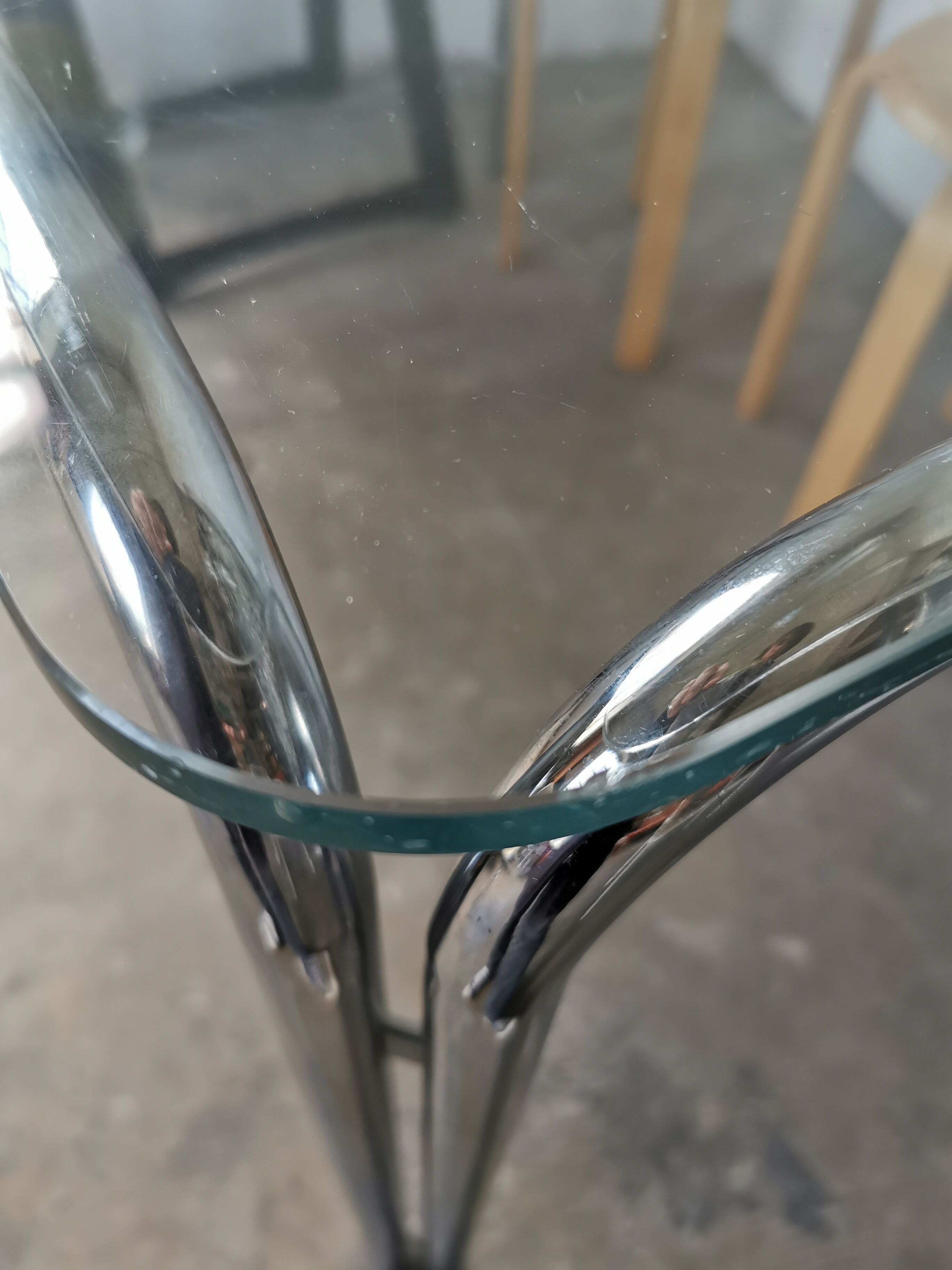 Table in metal chrome and glass 1970