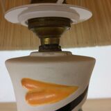 Ceramic lamp 60s and lampshade white wool