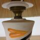 Ceramic lamp 60s and lampshade white wool