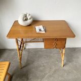 Louis Sognot rattan desk and its chair