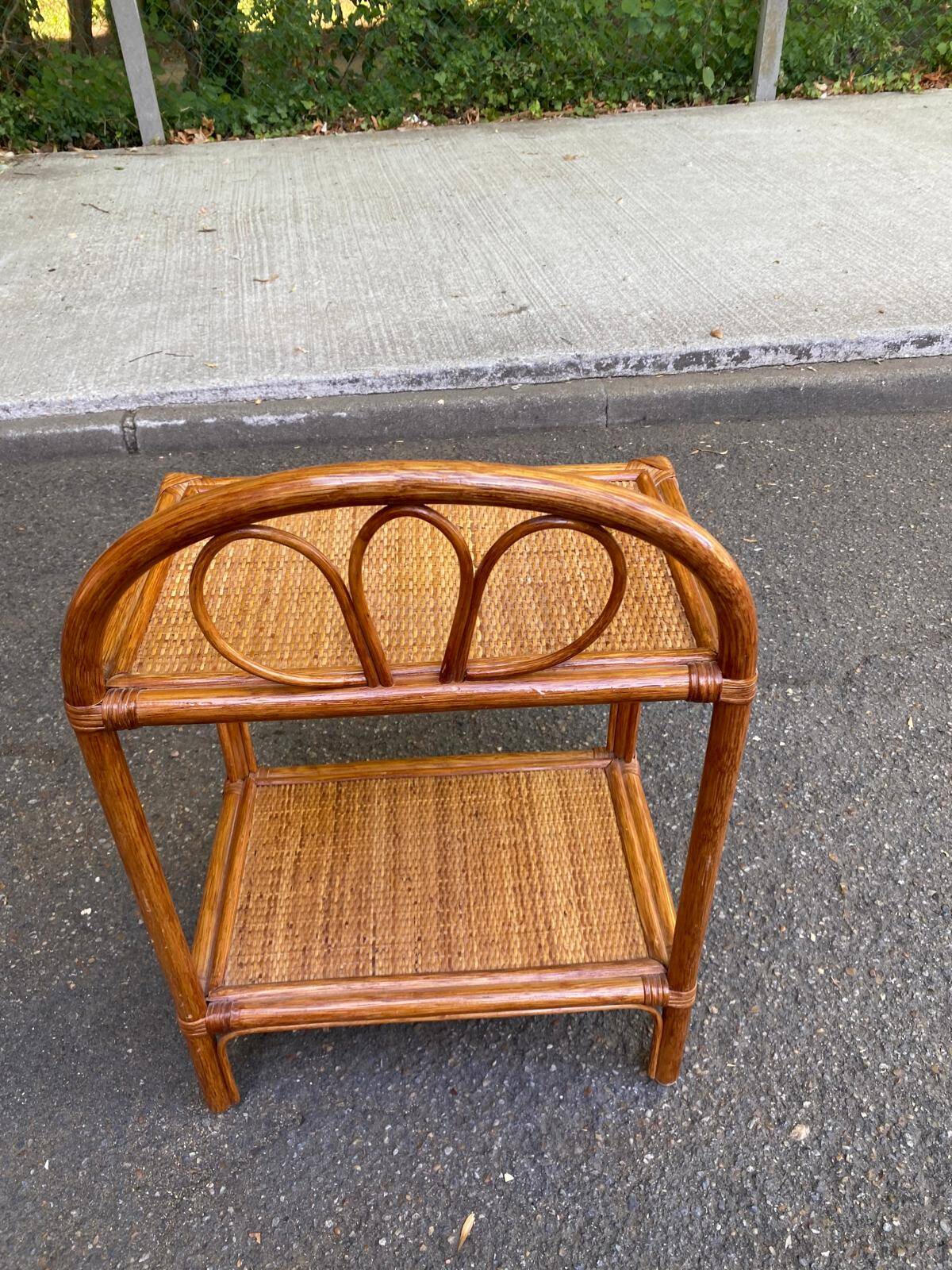 Rattan and woven wicker bedside table 1970