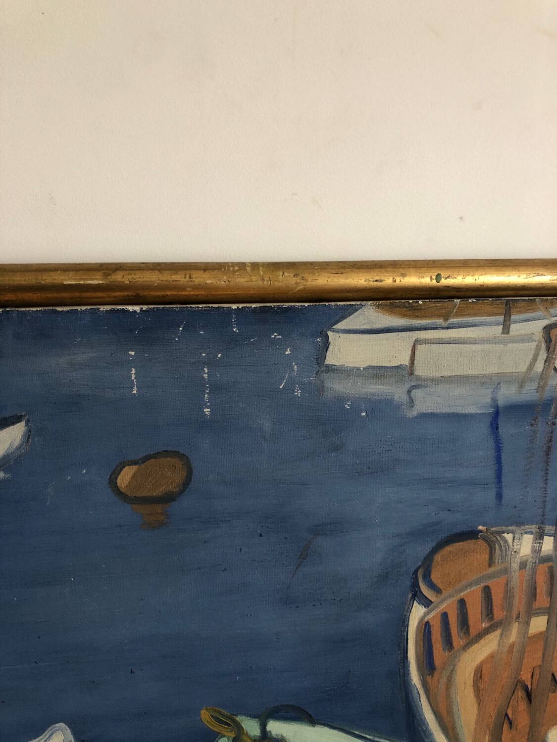 Huile sur toile vue de port Mangeol