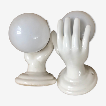 Pair of hand sconces 70s/80s- white