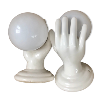 Paire d'appliques mains années 70/80- blanc