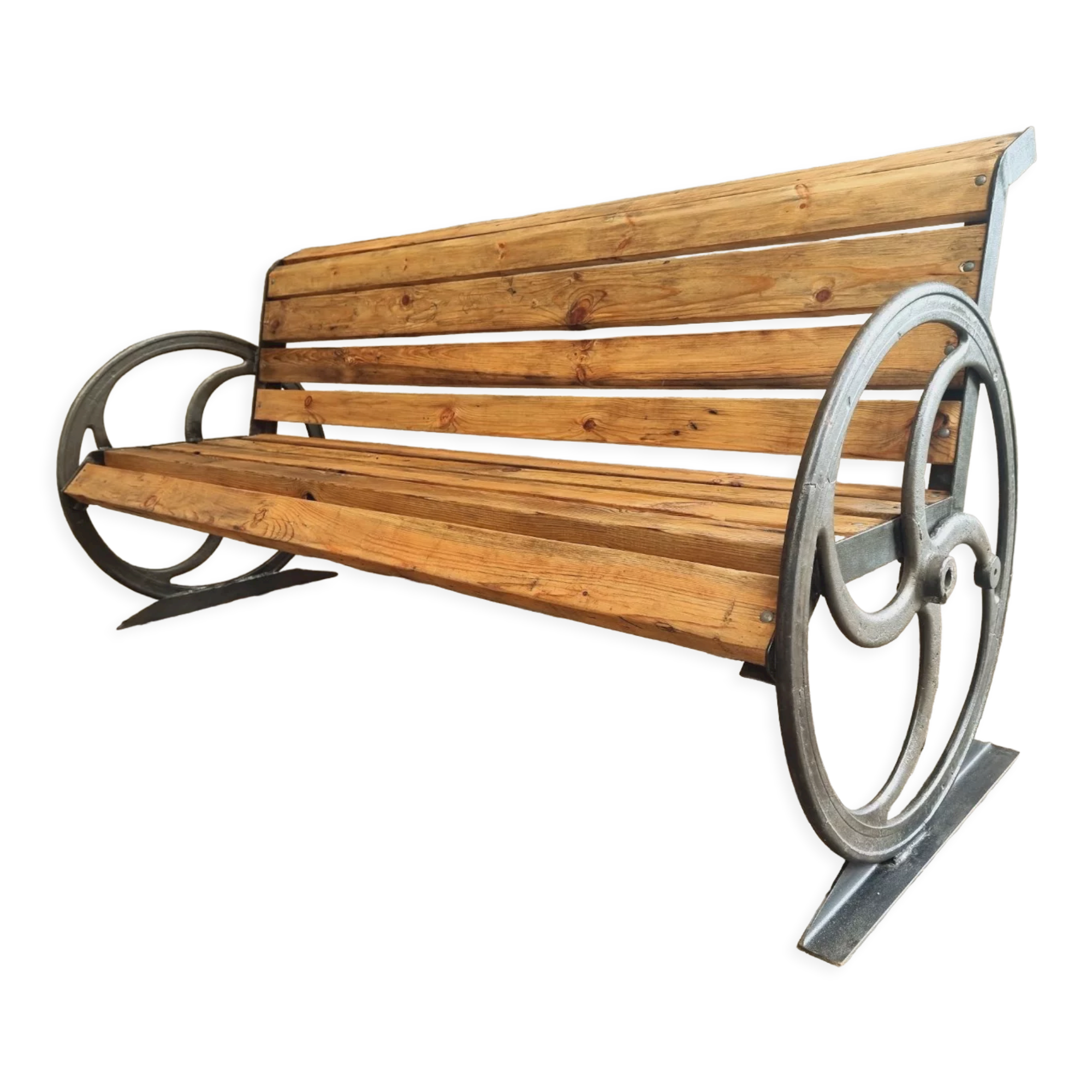 Antique garden bench cast iron with old beams 210 cm