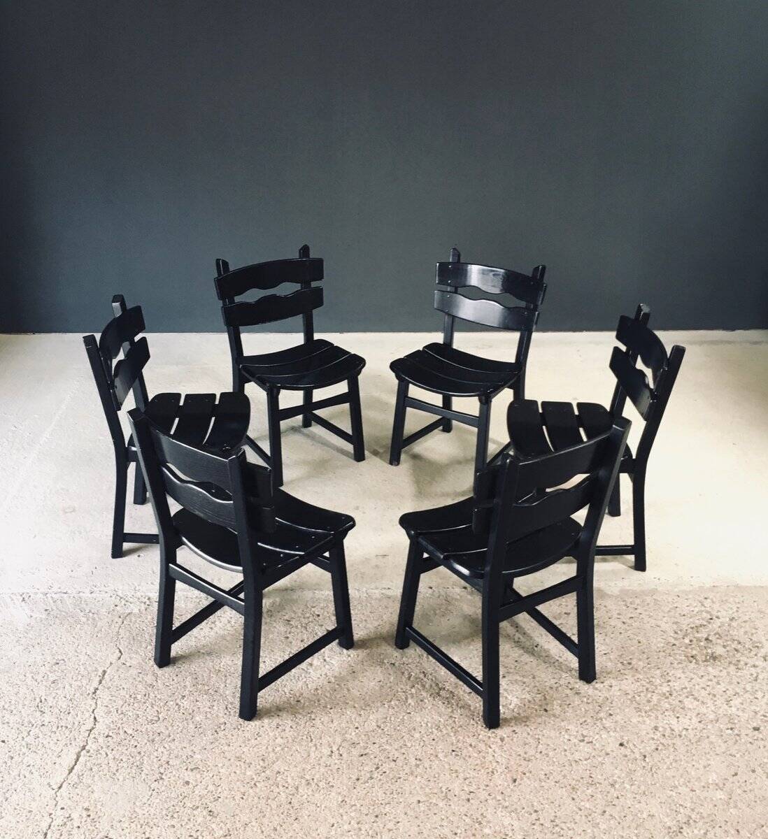 Brutalist dining chairs by Dittmann for Awa Radbound, Netherlands, 1970s, set of 6.