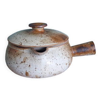 Covered stoneware fondue pot/tureen from Puisaye, signed Jean-Pierre Prud’homme