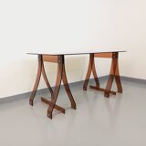 Vintage Marcello Gacita and Pierre Tiberi desk in smoked glass and plexiglass