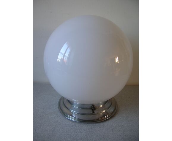 Ceiling lamp luminaire globe ball sphere in opaline glass support metal deco retro