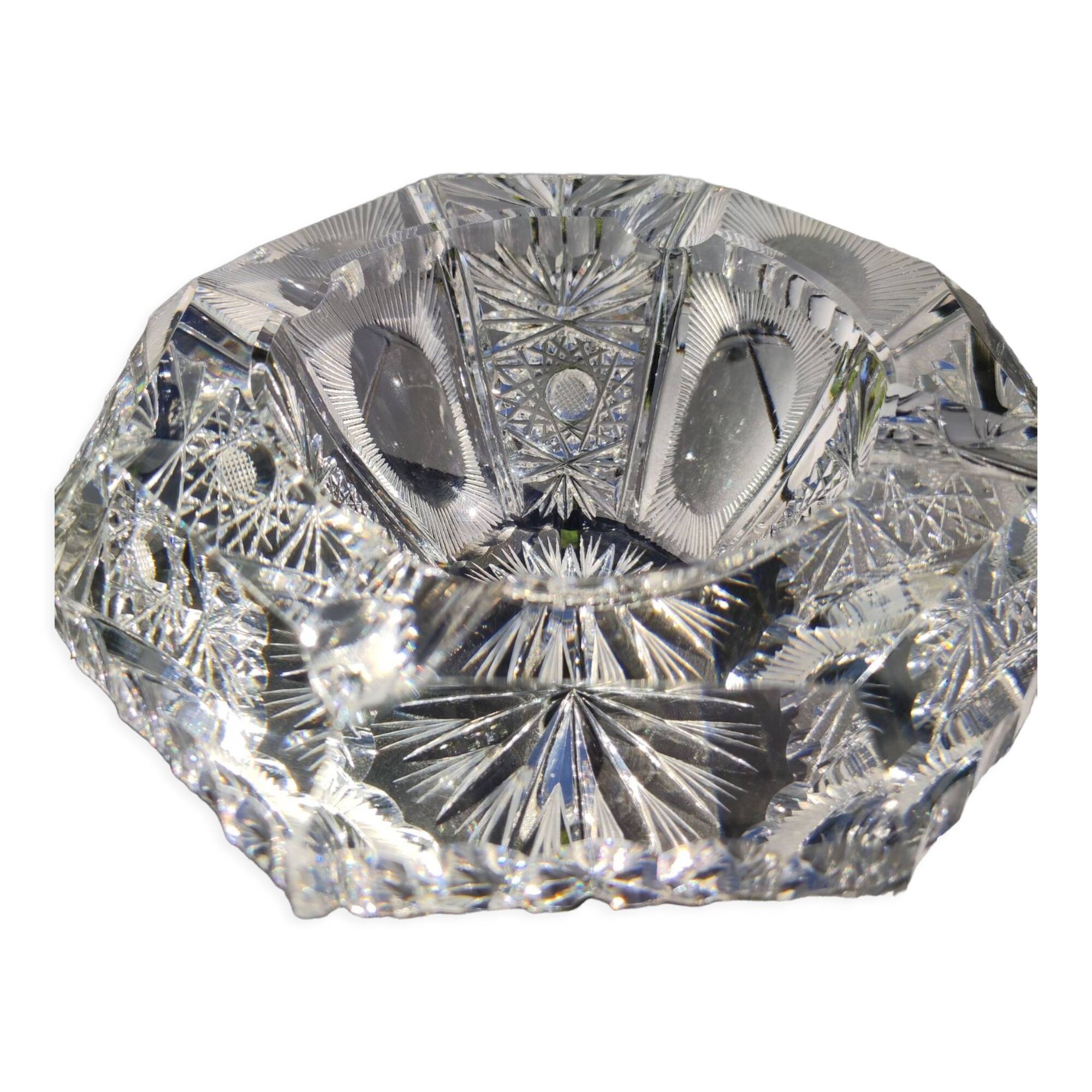 Empty pocket/Ashtray octagonal shape Diamond in finely cut Bohemian crystal, vintage
