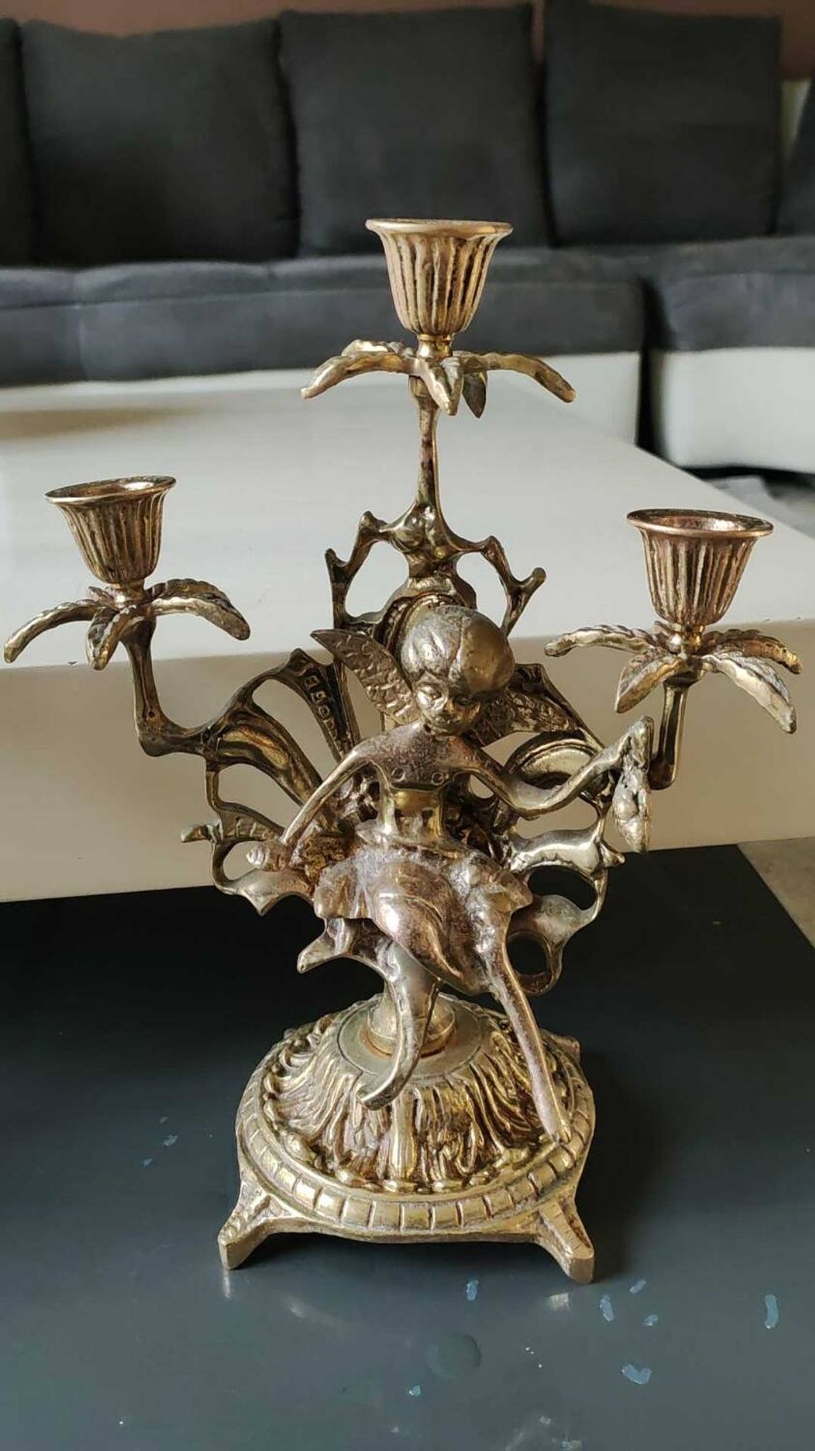 Pair of Antique 3-light candlesticks. Puttis/Cherubs. Bronze