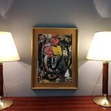 Burgundy Plexiglass and Brass Table Lamps by F. Loffredo, Italy 1980s