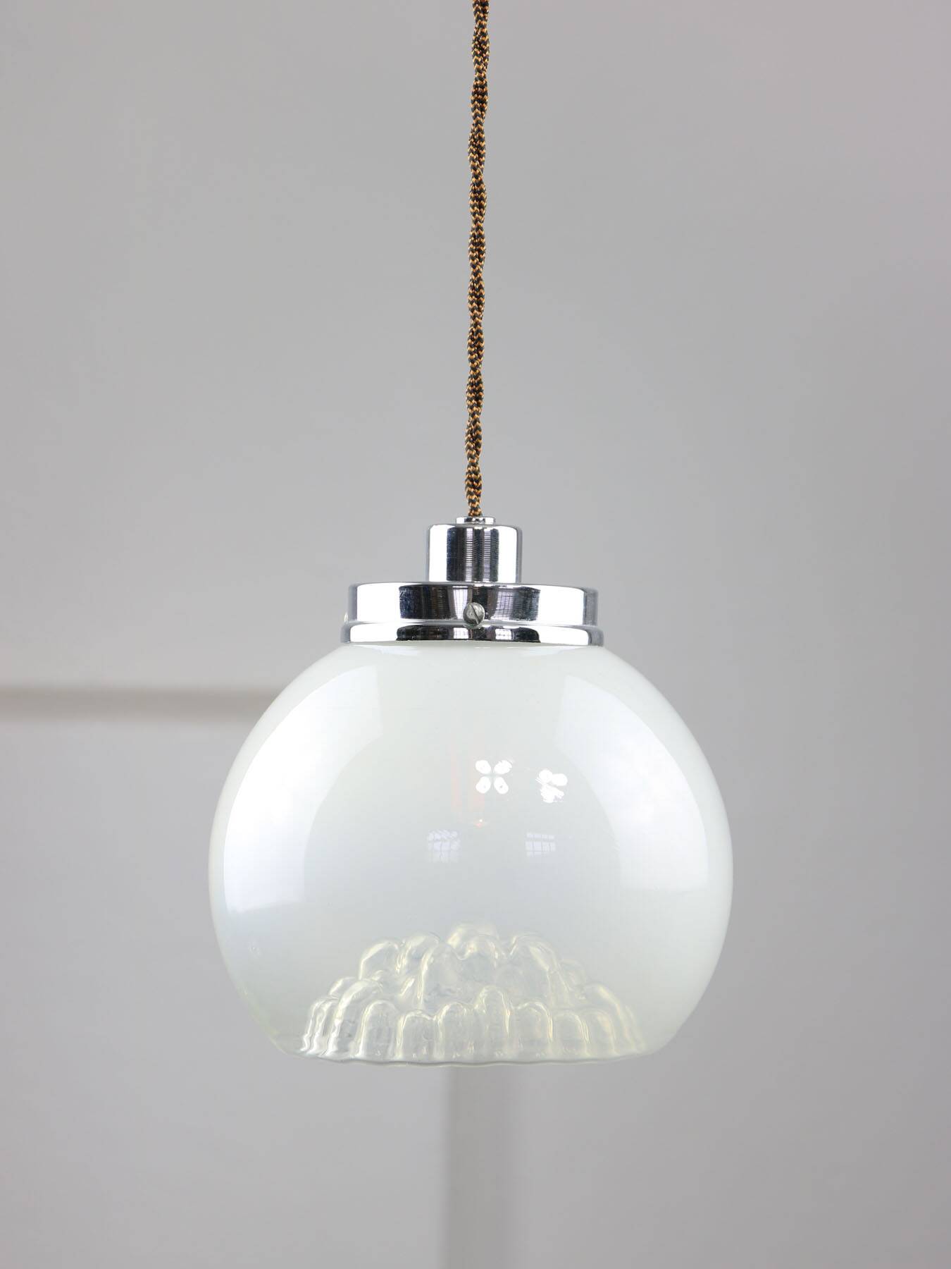 Mid-Century Italian Chrome and Murano Glass Pendant Lamp