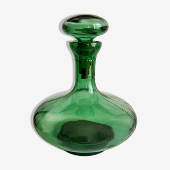 Carafe glass bottle, green made in italy - vintage